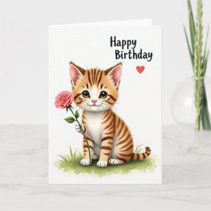 Sweet Tabby Birthday Rose Card