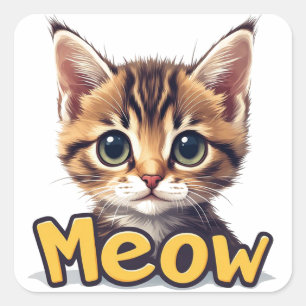 Sweet Tabby Kitten With Meow Message Cute Cat 🐱 Square Sticker