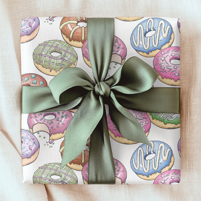 Sweet Tasty Doughnuts Colourful Food Dessert Patte Wrapping Paper (Creator Uploaded)