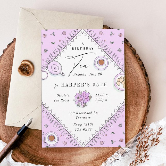 Sweet Tea Party Birthday Lavender Invitation (Creator Uploaded)