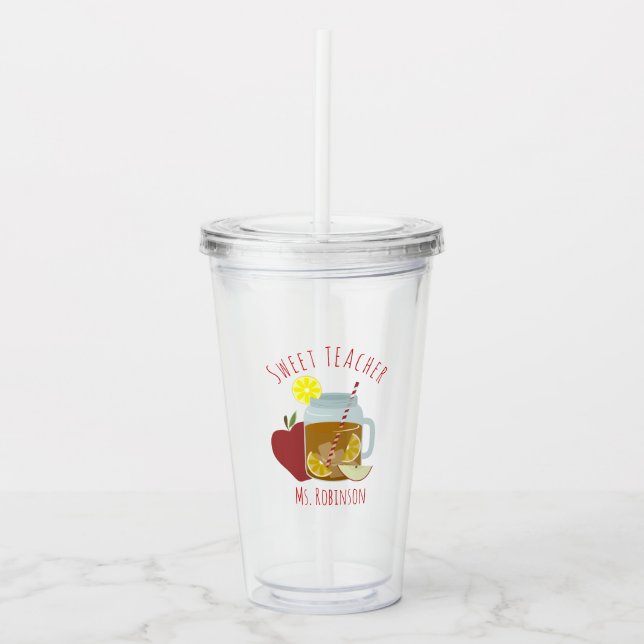 Sweet Teacher Apple Tea Mason Jar Acrylic Tumbler (Front)