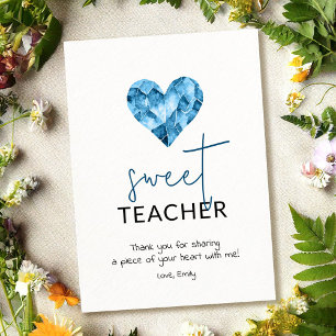Sweet teacher with blue watercolour diamond heart holiday card