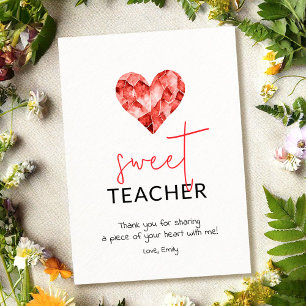 Sweet teacher with red watercolour diamond heart holiday card