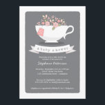 Sweet Teacup & Pink Floral Baby Shower Invitation<br><div class="desc">A lovely white china teacup overflows with pretty pink flowers with a personalised teabag just for her. All in a fanciful pink,  white and soft dove grey colour scheme,  this Baby Shower Tea Party invitation is sure to please.</div>