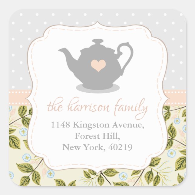 Sweet Teapot Return Address Square Sticker (Front)