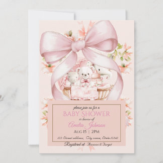 Sweet Teddy Bear and Floral Basket Invite