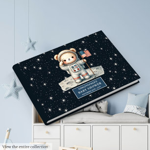 Sweet Teddy Bear Astronaut Boy Baby Shower  Guest Book