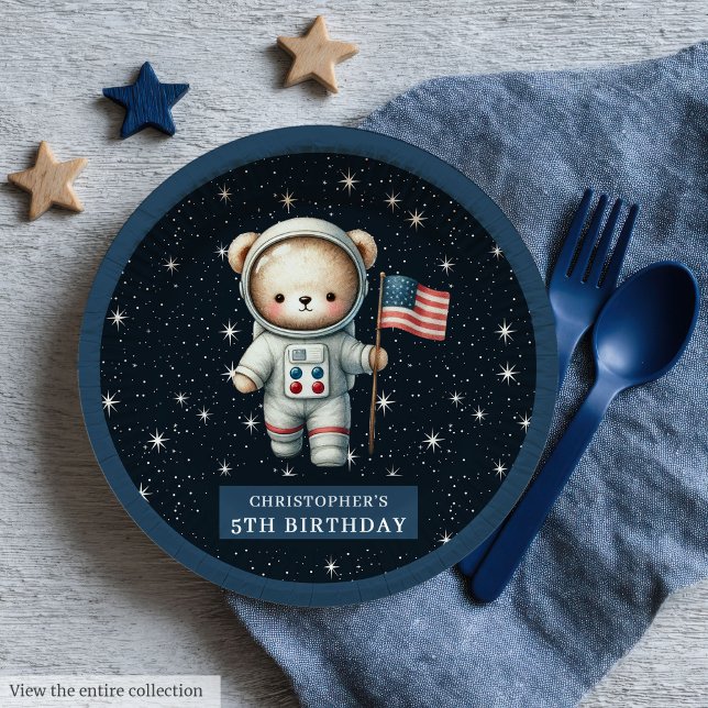 Sweet Teddy Bear Astronaut Boy Shower Paper Plates (Sweet Teddy Bear Astronaut Boy Shower Paper Plates)