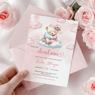Sweet Teddy Bear Baby Shower Invite Cloud 9 Theme