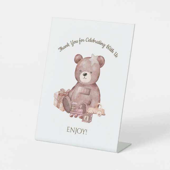 Sweet Teddy Bear Baby Shower Pedestal Sign (Front)