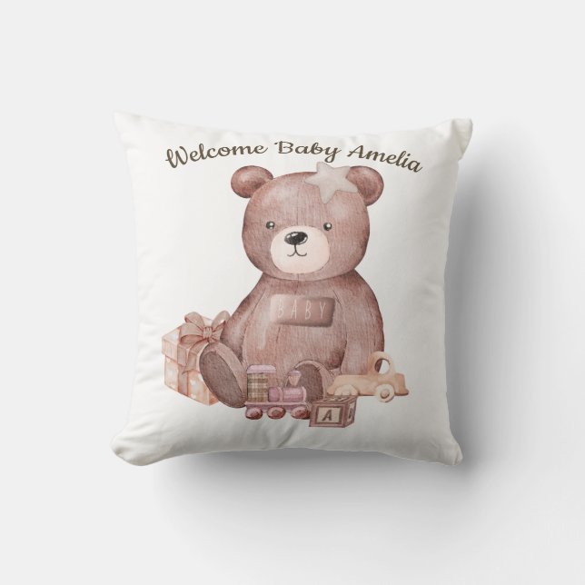 Sweet Teddy Bear Baby Shower Pillow (Front)