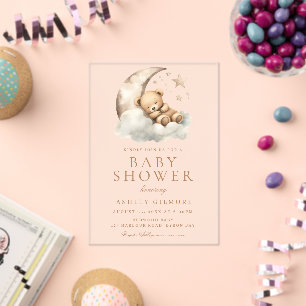 Sweet Teddy Bear Beige Neutral Baby Shower Acrylic Invitations