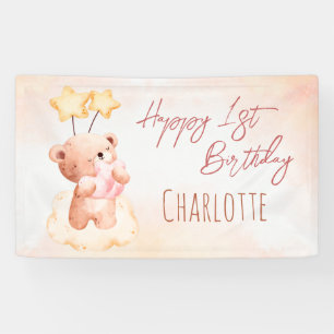 Sweet teddy bear birthday party personalized  banner