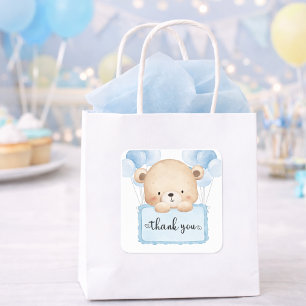 Sweet Teddy Bear Blue Pastel Baby Shower Thank You Square Sticker
