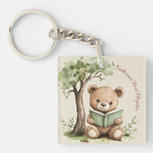 Sweet Teddy Bear Book Lover Baby Shower Party Key Ring