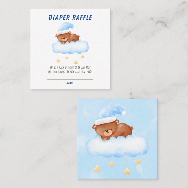 Sweet Teddy Bear Diaper Raffle Baby Shower Square Business Card (Front/Back)