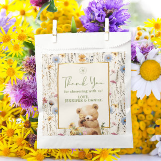 Sweet Teddy Bear Floral Baby Shower Thank You Favour Bags