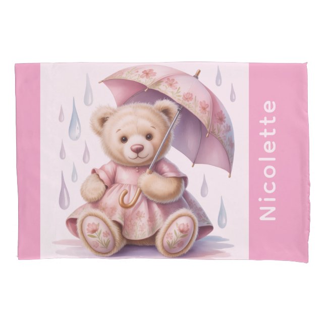 Sweet Teddy Bear Girl Baby Shower Gift Pillowcase (Front)