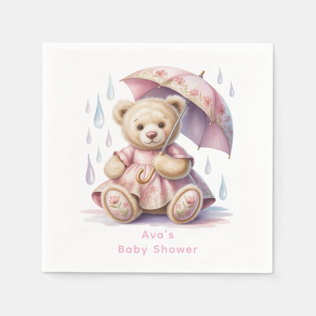 Sweet Teddy Bear Girl Baby Shower Napkin (Front)