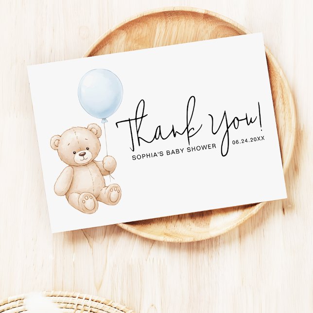 Sweet Teddy Bear Modern Script Baby Shower Thank You Card (Creator Uploaded)