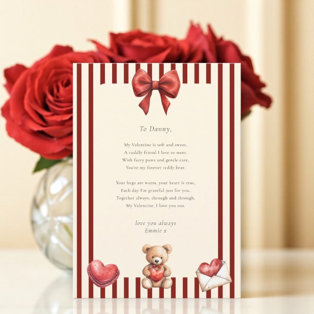 Sweet Teddy Bear Valentine Love Letter Poem card  (Creator Uploaded)