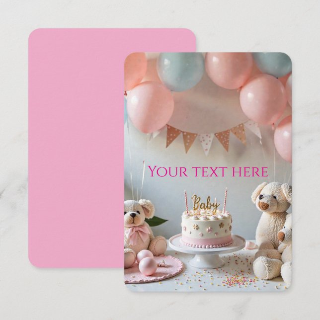 Sweet Teddy Bears Balloons Birthday or Baby Shower Invitation (Front/Back)
