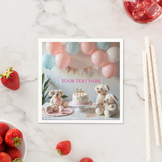 Sweet Teddy Bears Balloons Birthday or Baby Shower Napkin