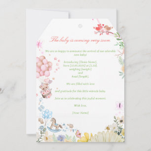 Sweet Teddy Love Birds Baby Shower Announcement