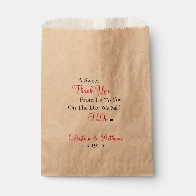 Sweet Thank You Black and Red Wedding Favour Bags (Front)