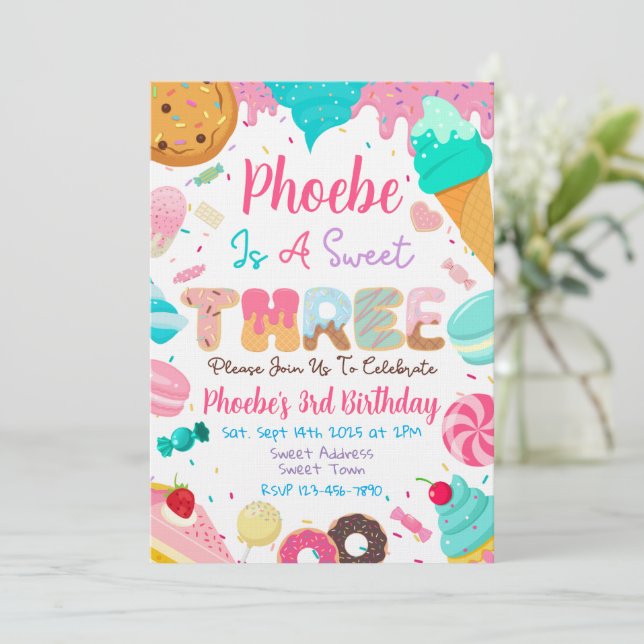Sweet Third Second Birthday Party Invitation (Standing Front)
