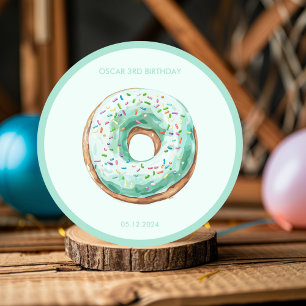 Sweet Time Pastel Green Doughnut Birthday Classic Round Sticker