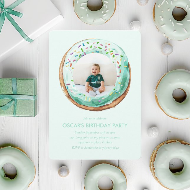 Sweet Time Pastel Green Doughnut Birthday Invitation (Creator Uploaded)