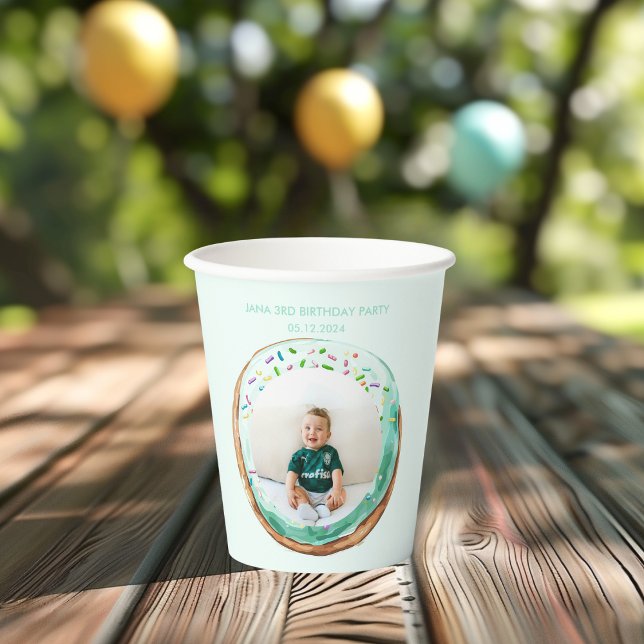 Sweet Time Pastel Green Doughnut Birthday Paper Cups (Creator Uploaded)