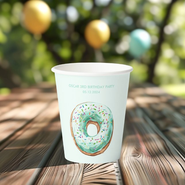 Sweet Time Pastel Green Doughnut Birthday Paper Cups (Creator Uploaded)
