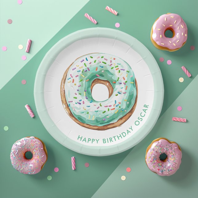 Sweet Time Pastel Green Doughnut Birthday Paper Plate (Creator Uploaded)