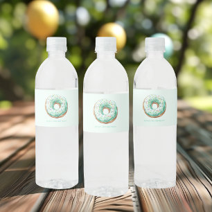 Sweet Time Pastel Green Doughnut Birthday Water Bottle Label