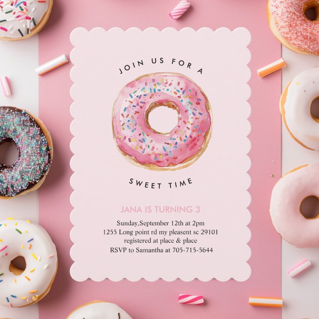 Sweet Time Pastel Pink Doughnut Birthday Invitation (Creator Uploaded)