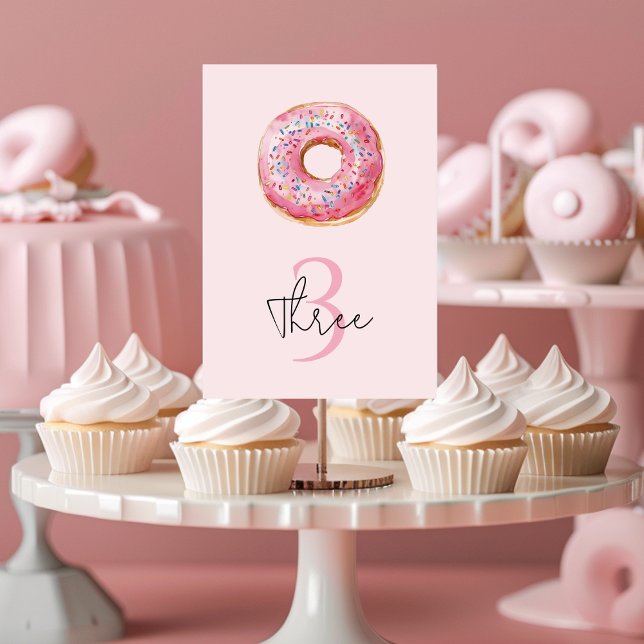Sweet Time Pastel Pink Doughnut Birthday  Table Number (Creator Uploaded)