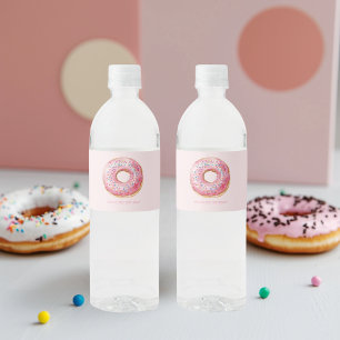 Sweet Time Pastel Pink Doughnut Birthday Water Bottle Label