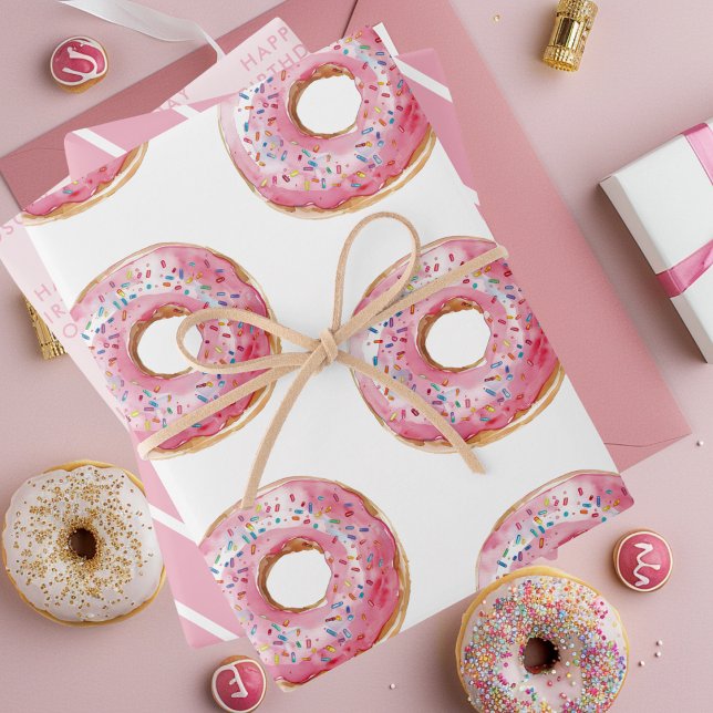 Sweet Time Pastel Pink Doughnut Birthday Wrapping Paper Sheet (Creator Uploaded)
