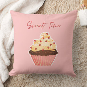 Sweet Time Valentine Cupcake Pink Throw Pillow