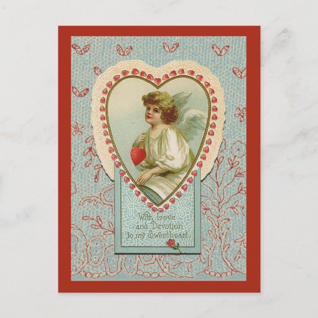 Sweet tiny hearts Valentine on faux lace Holiday Postcard (Front)
