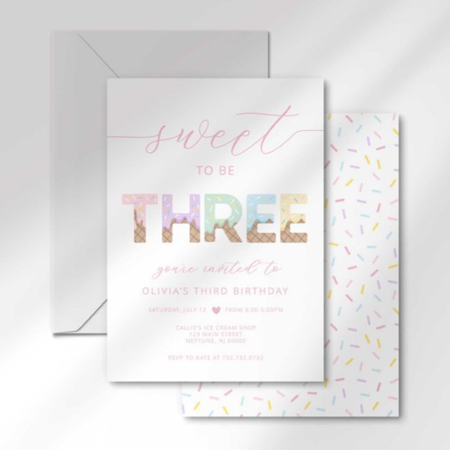 Sweet to be 3 Ice Cream Party Invitation (Creator Uploaded)