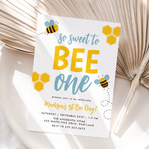 Sweet to Bee One 1st Bee Day Birthday Invitation