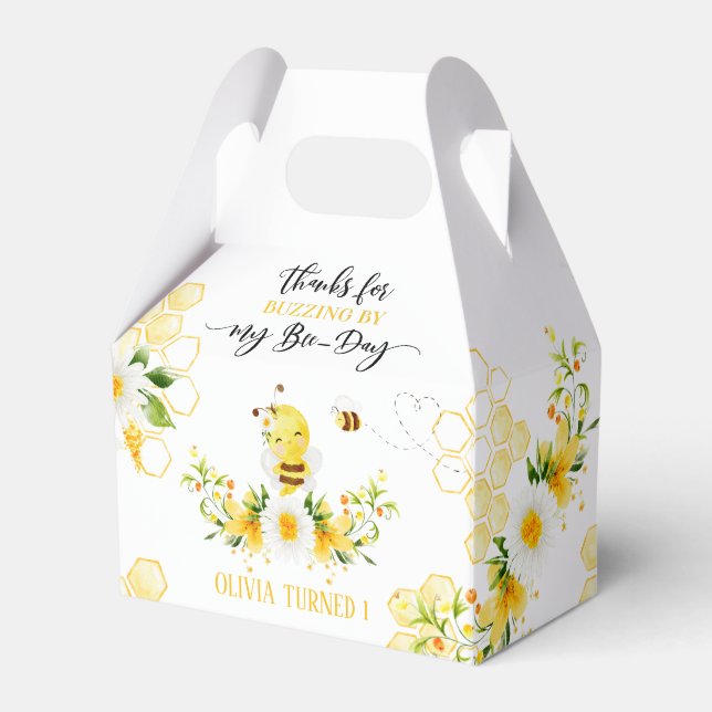 Sweet to bee one Bumble bee 1st birthday Favour Box (Front Side)