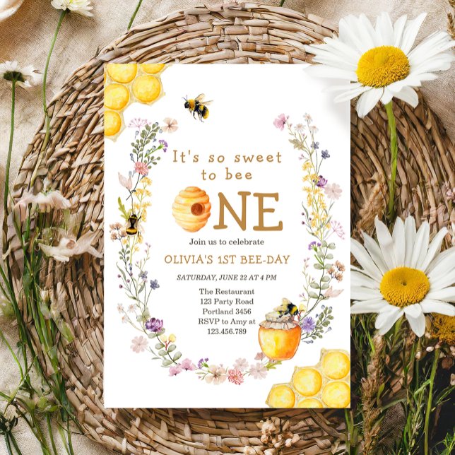 Sweet to Bee One Cute Honey Girl First Birthday Invitation (Creator Uploaded)