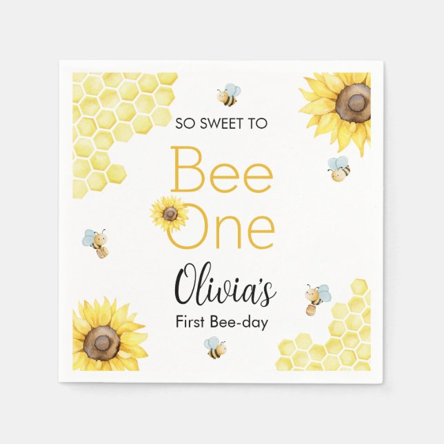 Sweet To Bee One First Bee Day Birthday Party Napkin (Front)
