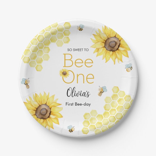 Sweet To Bee One First Bee Day Birthday Party Paper Plate (Front)