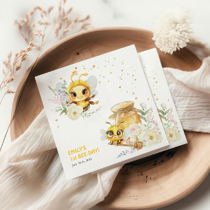 Sweet to Bee ONE Floral Bee 1st Birthday Party Napkin