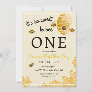 Sweet to Bee One Honeycomb Bees 1st Birthday Party Invitation
